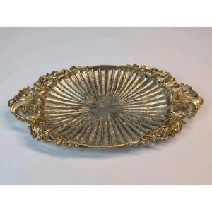 Vintage 1950s Hollywood Regency Brass Jewelry Tray Soap Dish Signed By Revlon